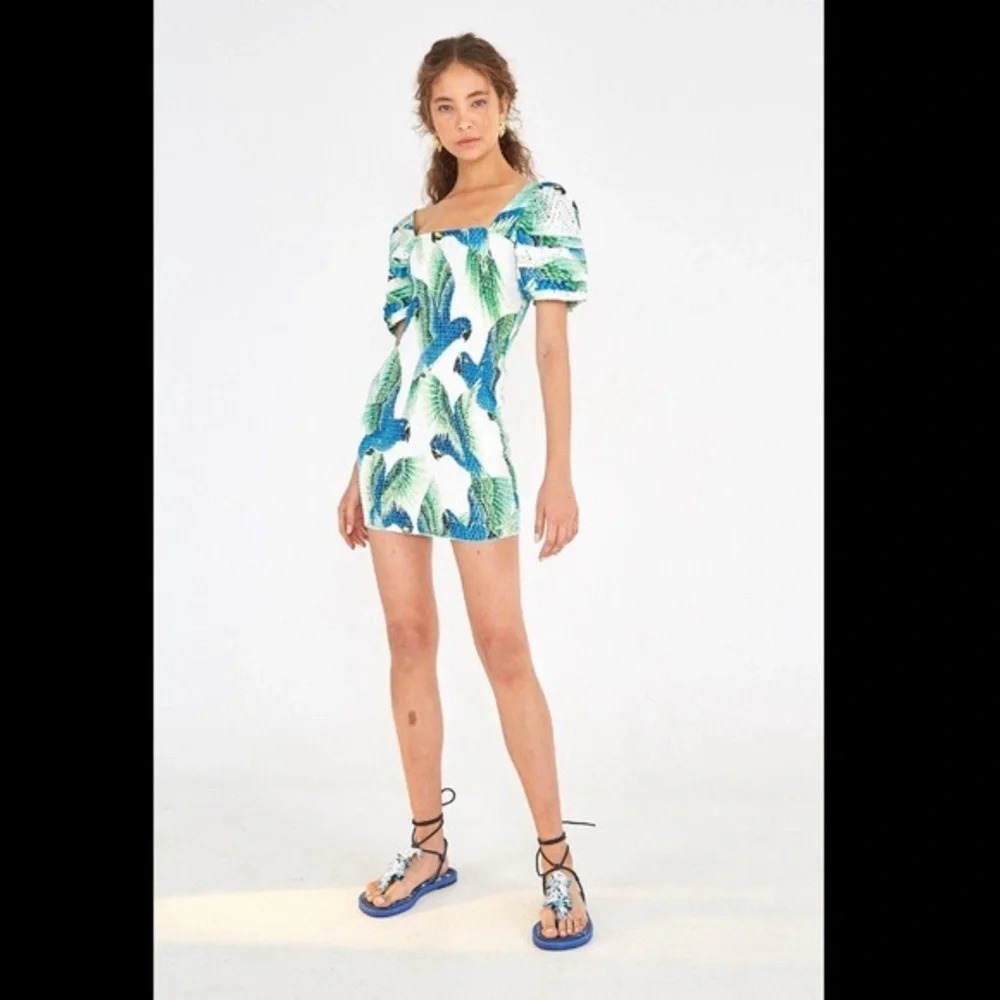 Farm Rio Araras Parrot Print Smocked Mini Dress - Picture 8 of 8